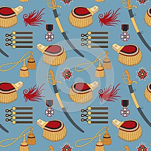 Seamless pattern with sabers, epaulettes and medals photo