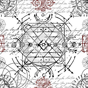 Seamless pattern with sacred geometry elements and shapes