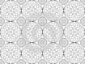 Seamless pattern of Sacred Mandala template to print and color. Round design element isolated on white background. Circles