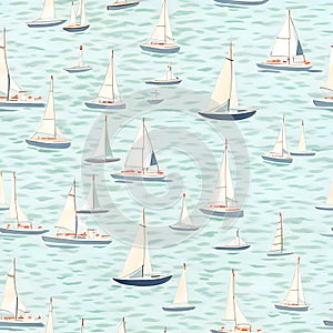 Seamless pattern with sailboats on water. Vector illustration