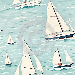 Seamless pattern with sailboats on the water. Vector illustration