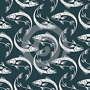 Seamless pattern with salmon fish.