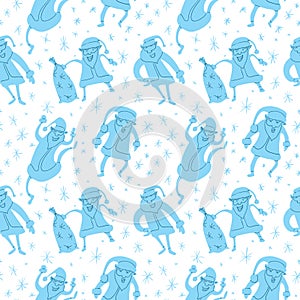 Seamless pattern with Santa Claus. Christmas and New Year background in cute doodle style.