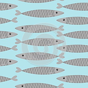 Seamless Pattern. Sardine gray fish icon set. Iwashi. Sardina pilchardus. photo