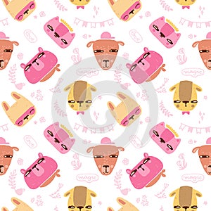 Seamless pattern in Scandinavian style with cute animals