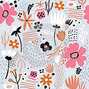 Seamless pattern with scandinavian style flowers. Creative floral texture. Great for fabric, textile Vector Illustration