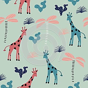 Seamless pattern in Scandinavian style with giraffe