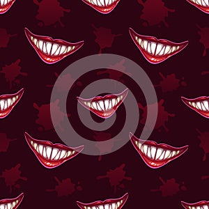 Seamless pattern with scary vampires smiles