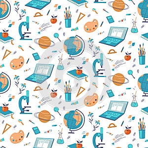 Seamless pattern with of school-related vector illustrations