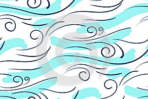 Seamless pattern sea and blue whale. On a white background.