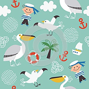 Seamless pattern with sea elements