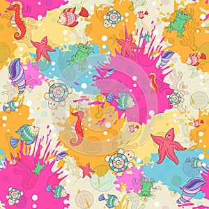 Seamless pattern with sea inhabitants