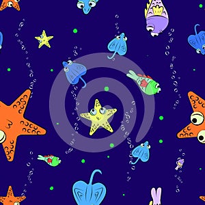 Seamless pattern of sea life. Funny sea animals. Vector collection
