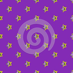 Seamless pattern sea star on btight puprle background. Marine starfish templates for fabric