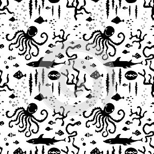 Seamless pattern of sea underwater creatures