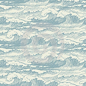 Seamless pattern with sea waves in retro style