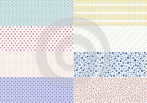 Seamless pattern set of 8 kinds of dots. Colorful abstract geometric background pattern. Vector illustration.