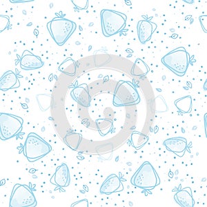 Seamless pattern from set of blue doodle hand drawn strawberries