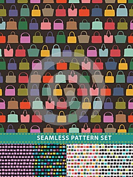 Seamless pattern set. Colorful handbags