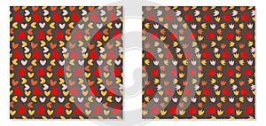 Seamless pattern, set on a dark background of hearts, flower buds, vector illustration, for bed linen, wrapping paper