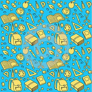 Seamless pattern with set of different school things