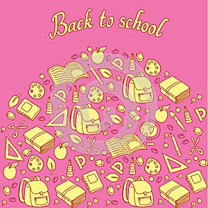 Seamless pattern with set of different school things