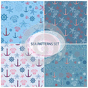 Seamless pattern set with sea themed accessory.