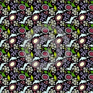 Seamless pattern with a set of stylized floral elements