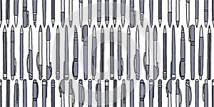 Seamless pattern of set various drawn pens and pencils, vector background for paper,wallpaper