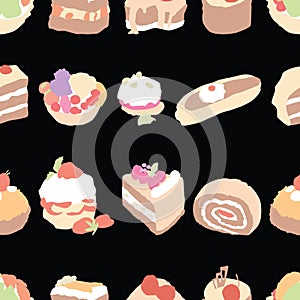 Seamless pattern of set various sweet brownies