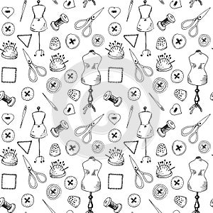 Seamless pattern with sewing items