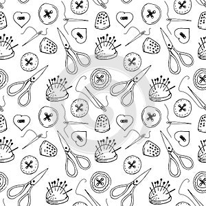 Seamless pattern with sewing items