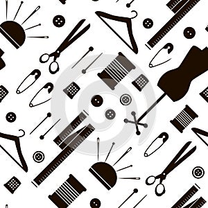 Seamless pattern with sewing items. Vector Illustration