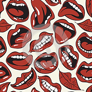 Seamless pattern, sexy woman lips and mouths