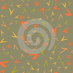 Seamless pattern with sharp corner abstract form in autumn colors.Hand drawn triangle objects in chaotic composition