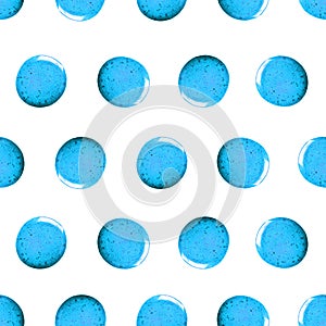 Seamless pattern with shine glitter dots. Blue draw blots. Hand-made. Isolated on white background. Fabric print. 3D