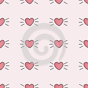 Seamless pattern with shining pink hearts for Valentine's day. Isolated vector background.