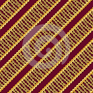 Seamless pattern with shiny gold and silver chains isolated on dark red background for fabric.