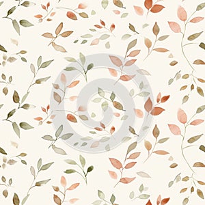 This seamless pattern showcases a dance of leaves in autumnal shades, blending radiant red with soft desert greens, akin