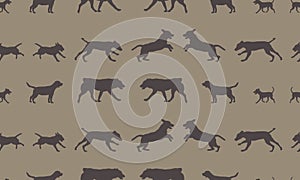 Seamless pattern. Silhouette dogs different breeds in various poses. Endless texture. Design for fabric, decor
