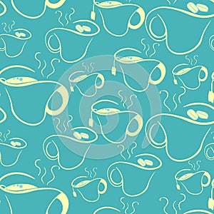 Seamless pattern silhouette of the hot cup of coffee tea. vector