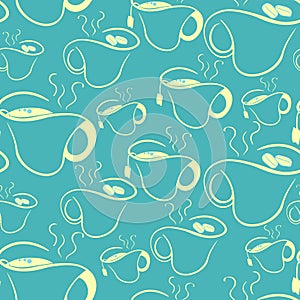 Seamless pattern silhouette of the hot cup of coffee tea. vector