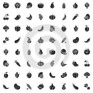 Pattern of fruit and vegetable silhouette icons