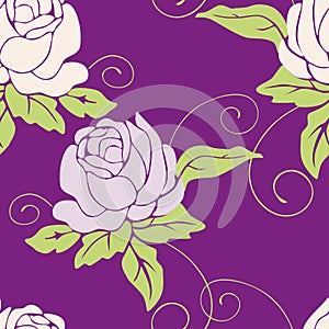 Seamless pattern of silhouettes decorative abstract vintage roses with leaves and tendrils