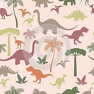 Seamless pattern with silhouettes of dinosaurs