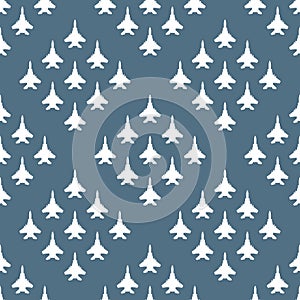 Seamless pattern with silhouettes of fighter aircraft