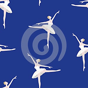 Seamless pattern of silhouettes graceful dancing ballerina