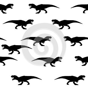 Seamless pattern of silhouettes of tyrannosaurs