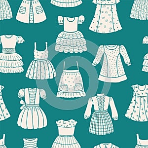 Seamless pattern of silhouettes various drawn children dresses