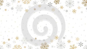 Seamless pattern with silver and gold snowflakes by hand on a white background.  Isolate.